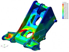 Pieza con mapa de tensiones deformaciones. Ingeniería simulación elementos finitos